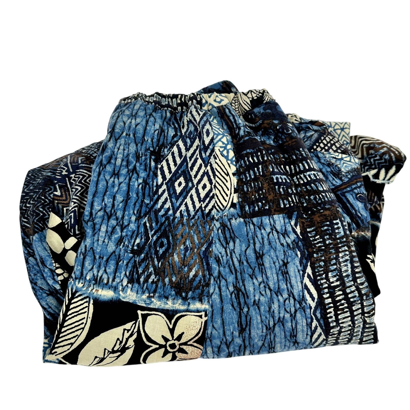 Chico's Maxi Skirt Womens Medium Blue Patchwork Floral Lined Boho Coastal