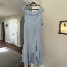 Adrianna Papell Women's Crepe Ruffle Gown Dress Elegant Sky Size 14