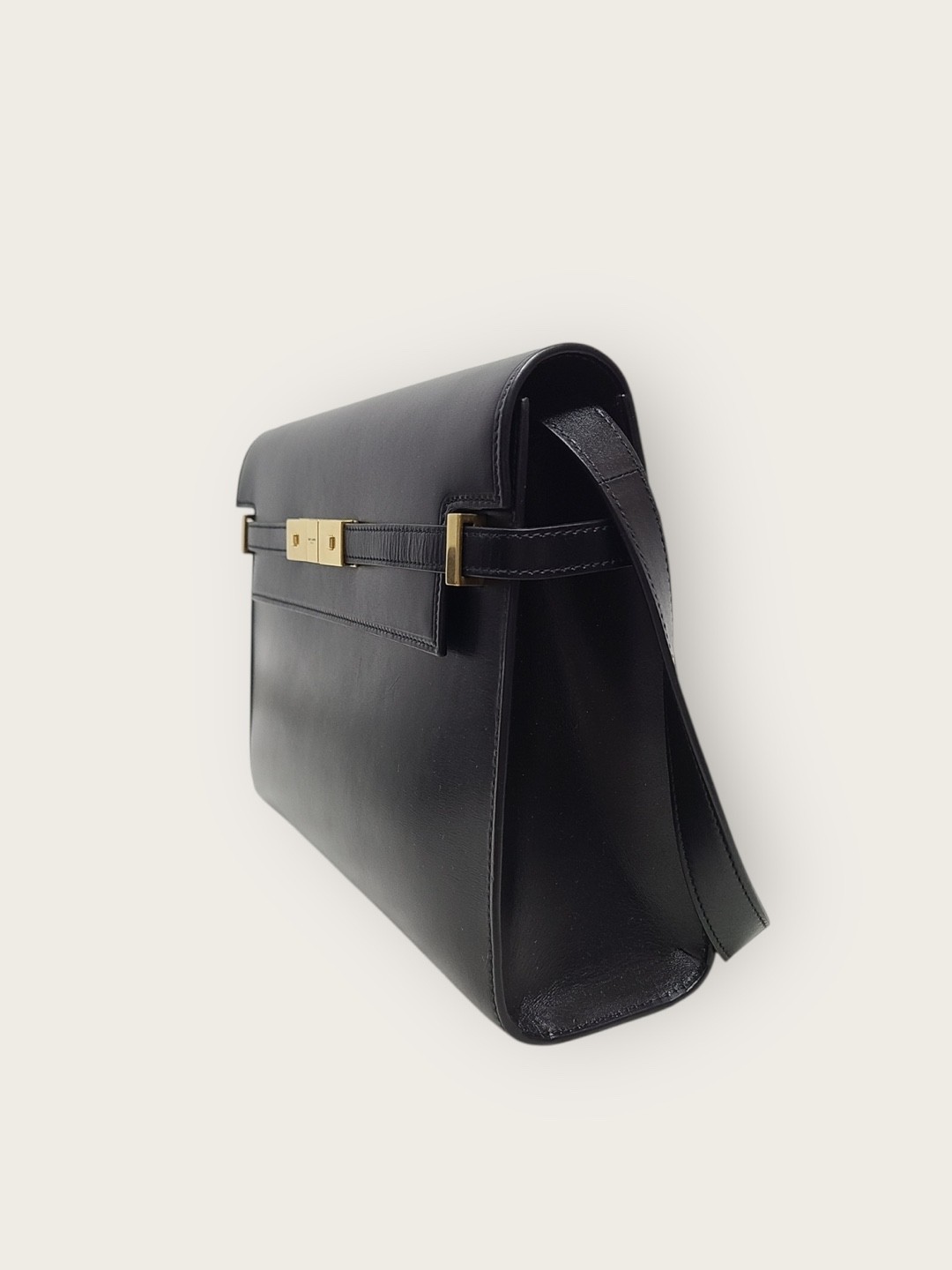 Borsa a tracolla Saint Laurent nera tono oro Manhattan media con scatola 140630497