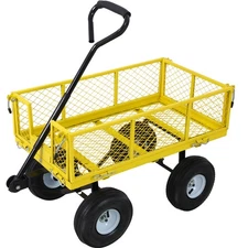 Steel Garden Cart,Steel Mesh Removable Sides,3 cu ft,550 lb Capacity,Yellow
