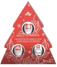 Illy Ground Coffee Christmas 3 Pack, Classico, Intenso & Brasile 4.4oz Tin 05/26