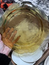 Vintage Federal Madrid Square Dinner Plates Depression Glass Amber Embossed NICE