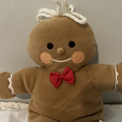 Vintage Gingerbread Boy Plush Stuffed Toy Christmas Cookie Bowtie 1994