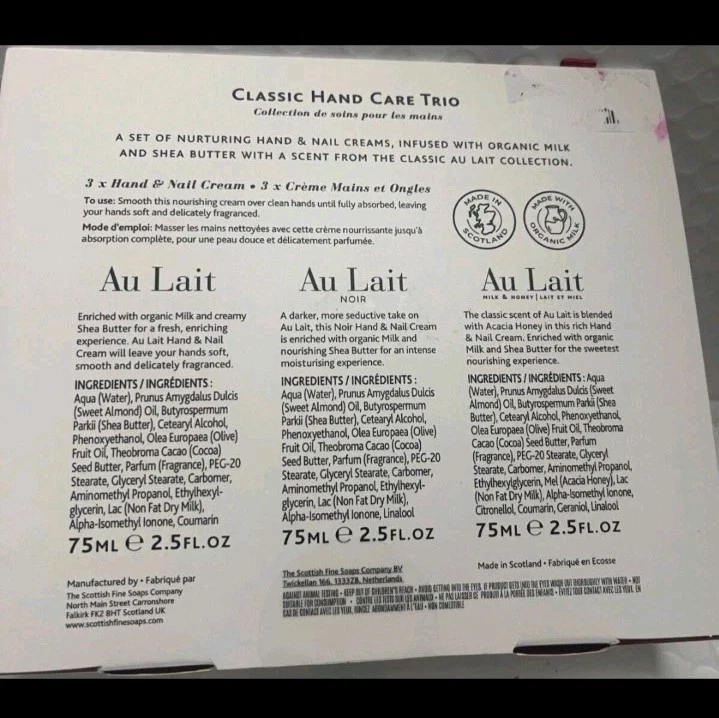 Scottish Fine Soaps Co. Au Lait CLASSIC HAND CARE TRIO SheaButter,Noir,Honey - Image 2 of 2