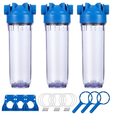 Geekpure 10-Inch Whole House Clear Filter Housing - 3/4''NPT Brass Port-3 packs
