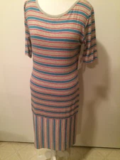 New With Tags Lularoe Large Julia Flapper Gray Green Salmon stripes