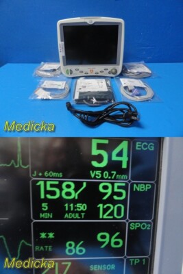 2012 GE Dash 5000 Monitor (CO2/NBP/ECG/SpO2/Temp) W/ NEW Patient Leads ~ 35347A