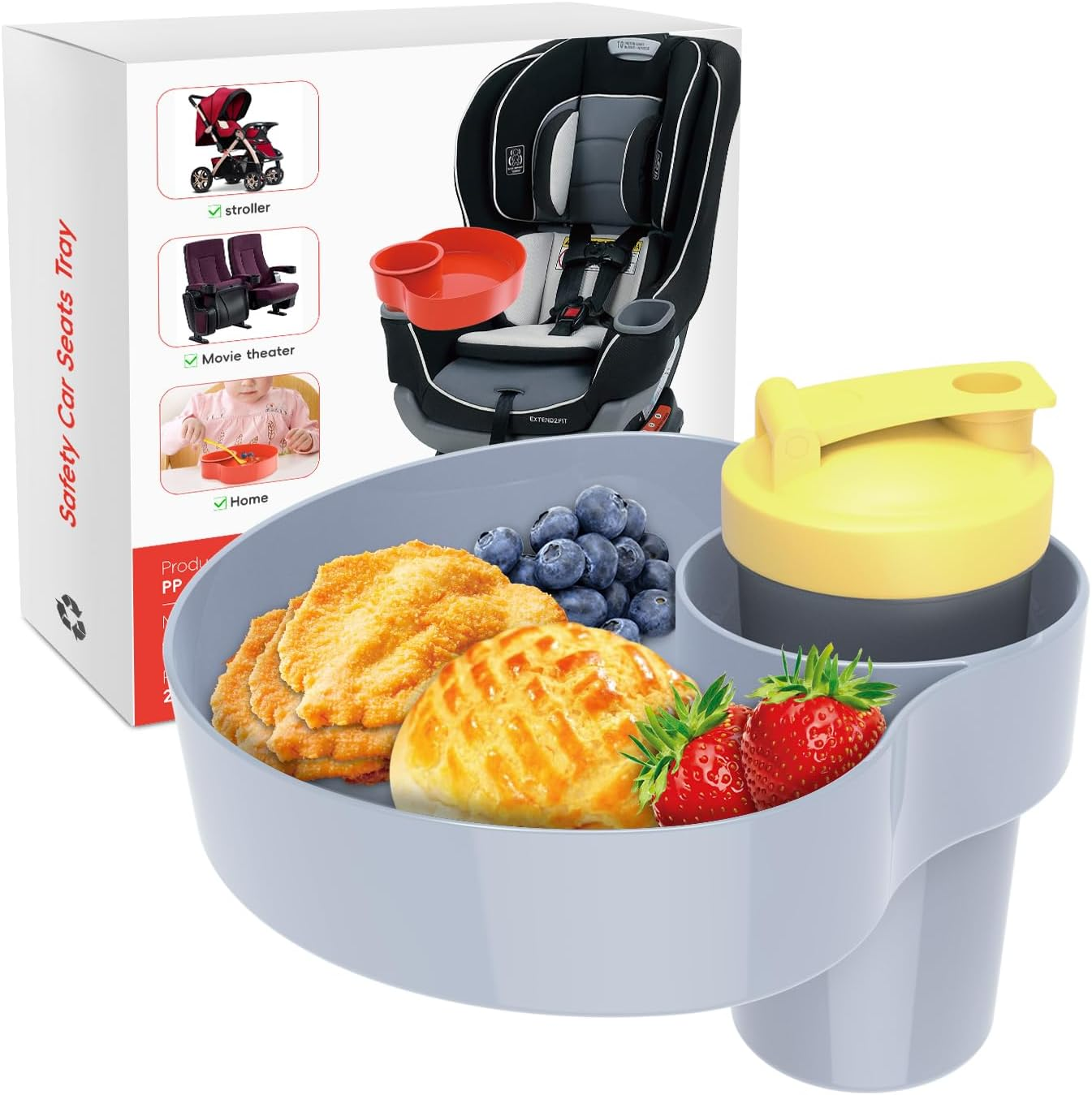 Portable Kids Car Seat Snack Tray with Cup Holder for Toddlers Travel