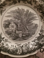 Spode Dinner Plate 10.5"  Decorative  Williamsburg 'Woodland Cottage' Black  NEW
