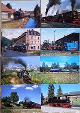 8 Postkarten Dampflok, Schmalspurbahn, Harz, HSB, Zittau SOEG Carlsfeld, Mügeln 