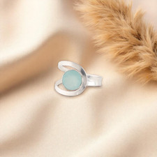 Aqua Chalcedony Gemstone 925 Sterling Silver Statement Jewelry Ring Gift For Her