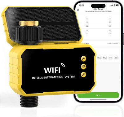WiFi Sprinkler Timer with Brass Inlet, Smart Solar WiFi Water Timer for Garden H