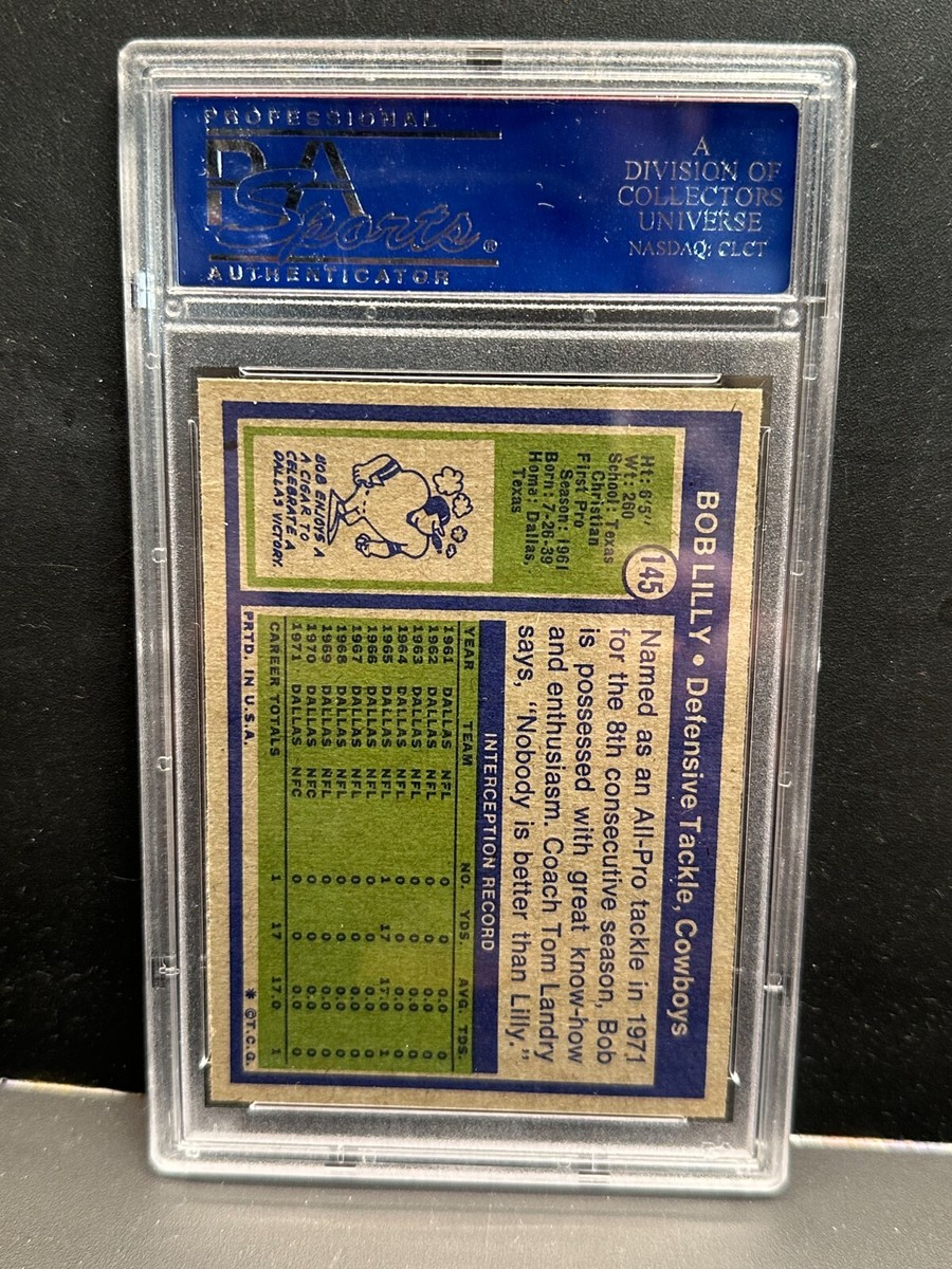 Bob Lilly 1972 Topps Football Card #145 Graded PSA 9 MINT Dallas