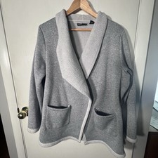 Swisstech Women's Gray Shawl Collar Open Front Sherpa Jacket Xl With Pockets