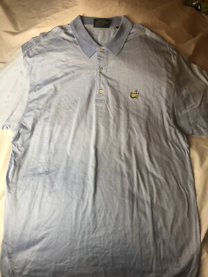 Amen Corner Augusta Masters Men s XL Golf Polo Shirt Lt Blue Striped Flag Logo