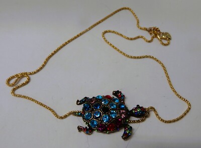 Multicolored Rhinestone Bling Cute Turtle Sea Creature Betsey Johnson Necklace