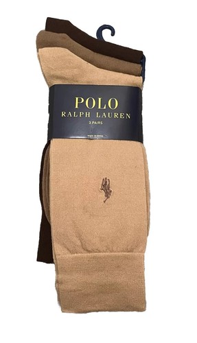 Polo Ralph Lauren 3-Pair Dress Socks Super Soft Khaki Brown Camel Tan 8129PKN - 第 1/1 張圖片