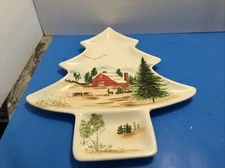 Maxcera Red Barn Winter Country Scene Serving Dish 