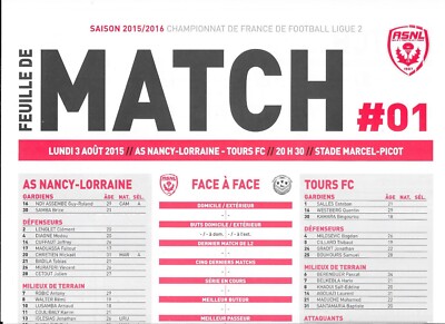Spielbogen Nr. 01 ASNL - Tours FC (2015 - 2016) - Liga 2