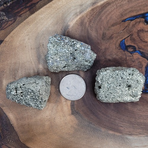 Pyrite 3 LG Chispa Crystal Clusters 7 oz Fools Gold Peru Prosperity & Abundance - Picture 2 of 11