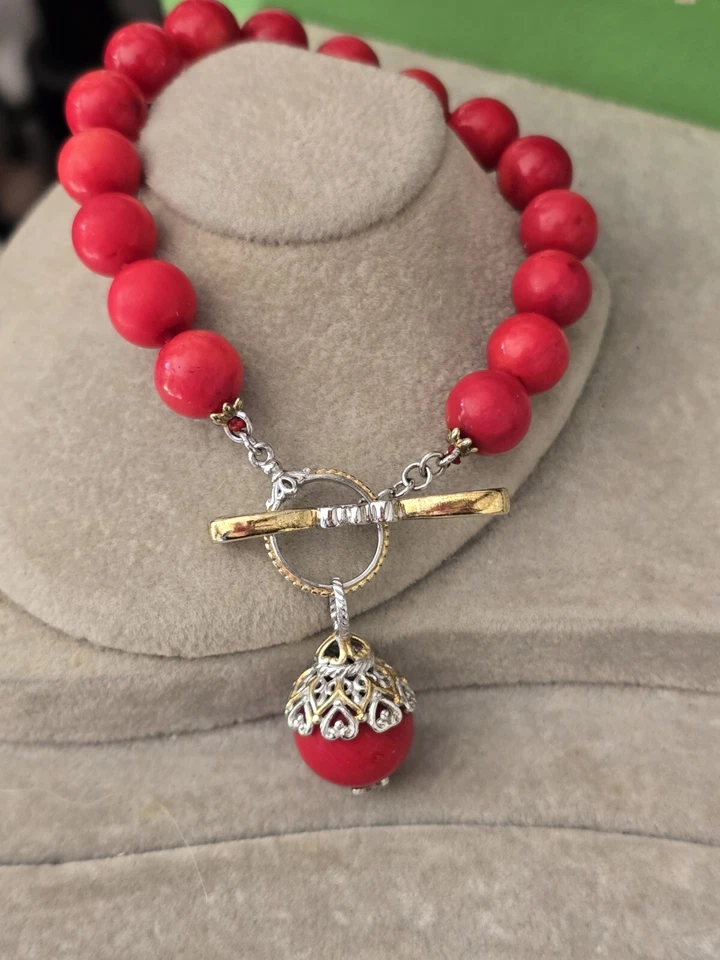 Pulsera Gems En Vogue Michael Valitutti Oro Amarillo/Plata Esterlina Coral Rojo Foto 3 de 4