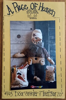 Primitive Style Sewing Pattern Only Snowman Door Greeter And Treat Bag...