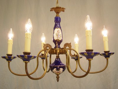 französischer Kronleuchter Lüster Deckenlampe Porzellan Messing