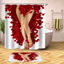 Red Rose On My Leg 3D Shower Curtain Polyester Bathroom Decor Waterproof