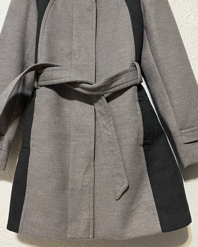High Line Jacket Gray Black Button Up Pea Coat Lined Insulated Belted Women S - Picture 3 of 12