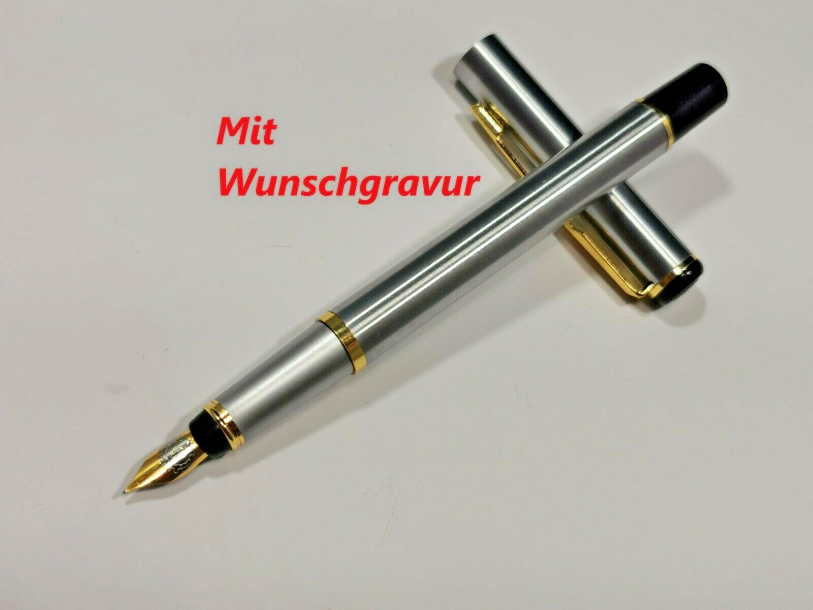 9009 Füllfederhalter – Mit Goldenem Clip, Feiner Feder, Schwarz, Für Glattes Schreiben, Inkl. Geschenkbox