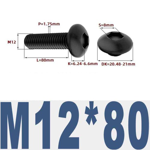M2 M2,5 - M10 M12 Knopfschrauben mit Innensechskant 10,9 hochfest schwarz Innensechskantschrauben - Bild 128 von 130