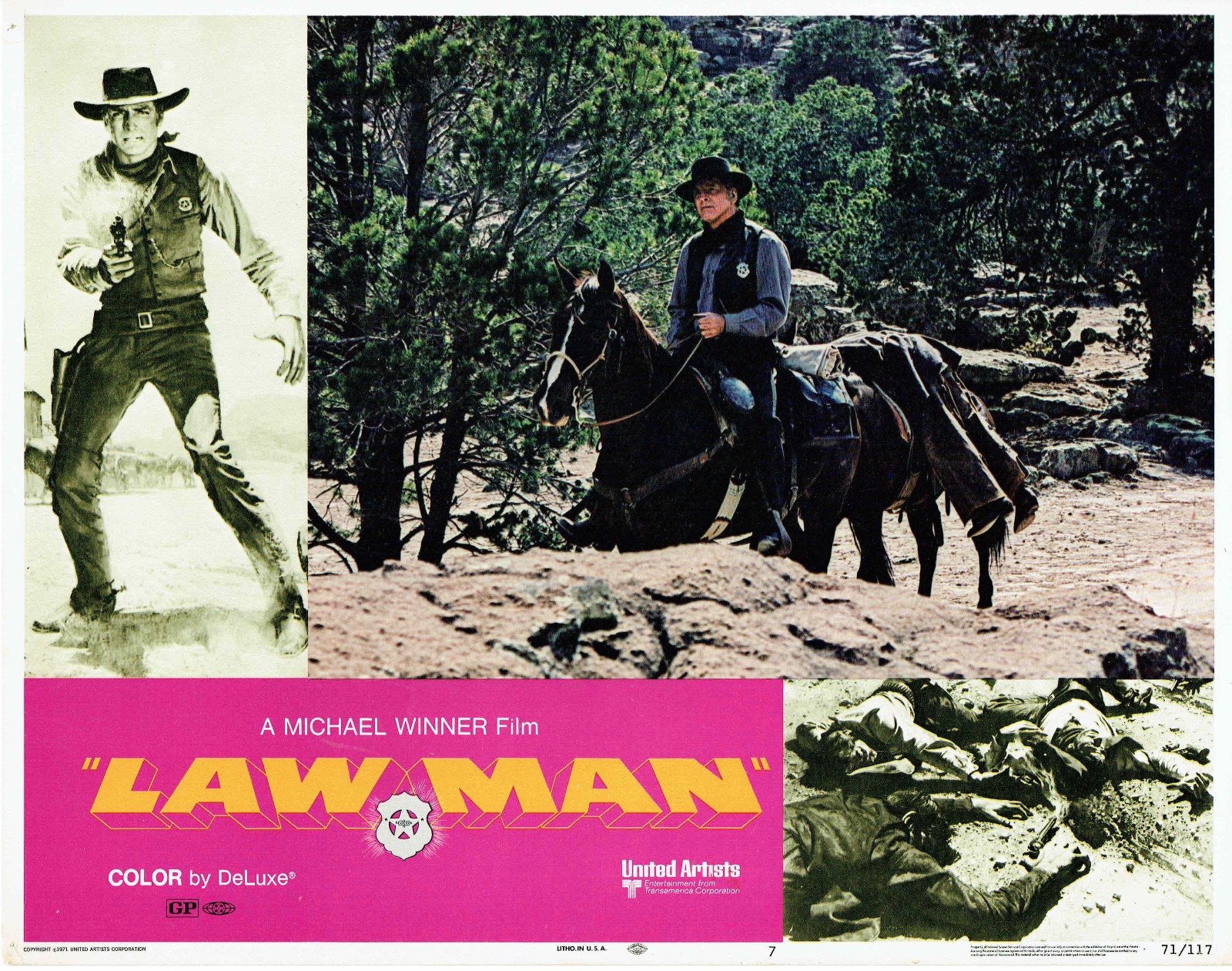 LAWMAN, three original 1971 Lobby Cards, Burt LANCASTER Western, Sheree ...
