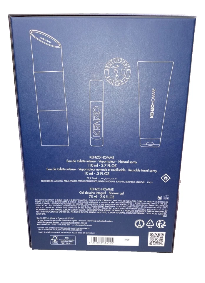 KENZO HOMME INTENSO SET DE REGALO 3 PIEZAS: EDT 110ML - SPRAY 10ML - GEL DE DUCHA 75ML, Foto 3 de 4
