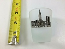 Collectible New York Shot Glass Pewter Skyline On Frosted Glass