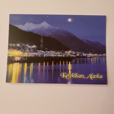 Ketchikan Alaska Postcard Harbor At Night City Town Skyline Inside ...