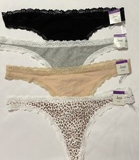 Jenni Women's Thongs 4 Pair Size XXLARGE, Black, Chai, Pink Leo, and Grey, NEW