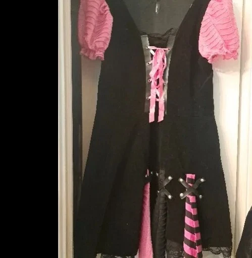 Vestido Rosa Mujer Negro y Rosa Rock Bávaro Gótico Terciopelo Disfraz Talla XL  Foto 4 de 4