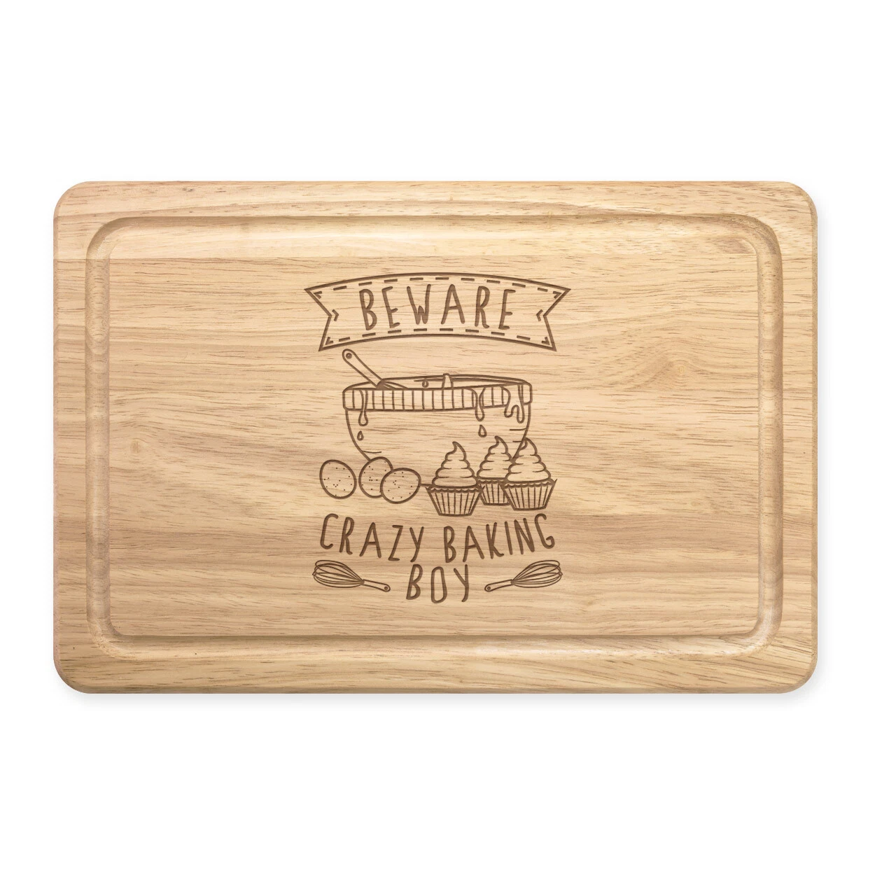 Beware Crazy Baking Boy Rectangular Wooden Chopping Board - Funny Baker Cake