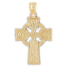 New 14k Yellow Gold Celtic Cross Pendant