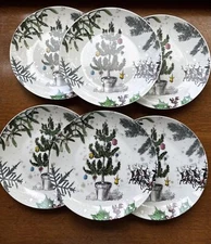 6 West Elm Porcelain Plate Pine Tree Christmas 8-3/8 inches | Ships Free in USA