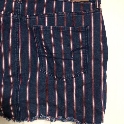 American Eagle Blue/Red Striped Super Stretch Hi Rise Mini Denim Skirt size 14 - 第 6/14 張圖片