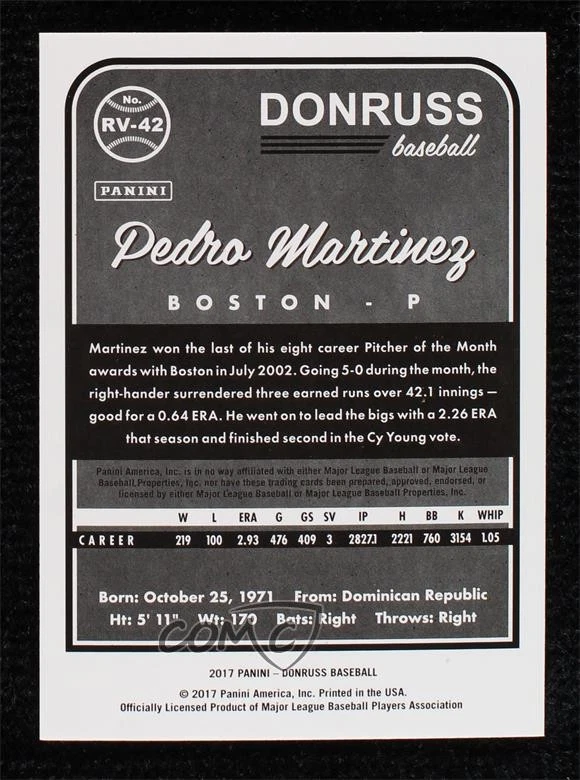 2017 Panini Donruss Retro 1983 Gold Press Proof /99 Pedro Martinez #RV-42 HOF - Image 2 of 2