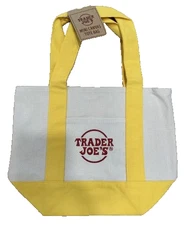 Trader Joe's Mini Canvas Tote Bag  Bright Yellow and white NWT