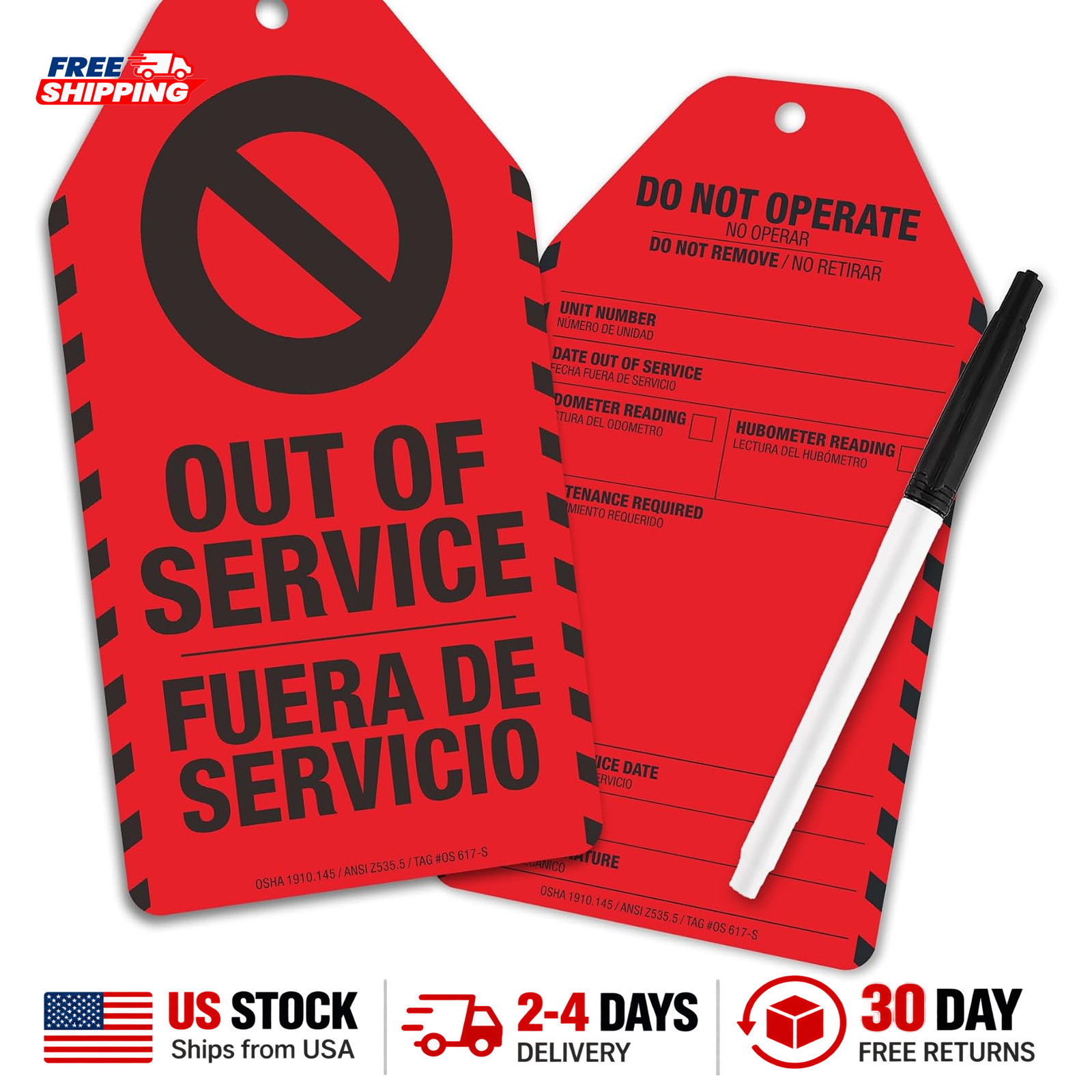 Out of Service Tags 25 Pack Bilingual OSHA Equipment Safety Tags Waterproof PVC