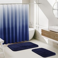 15 Pcs Bathroom Sets Complete with Shower Curtain Set, Non-Slip Rug Navy Blue