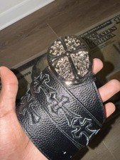 Chrome Heart Black Cross Patch Blk Leather Belt With Rollers Gothic punk Size 36