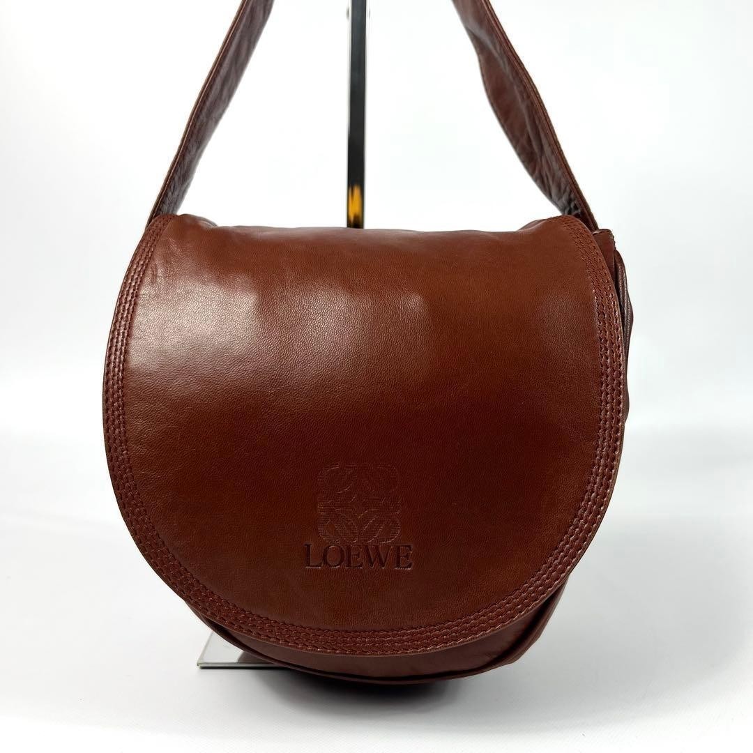 LOEWE Anagram Vintage Crossbody Shoulder Bag Brown Leather Used Japan