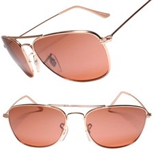 Classic True Vintage 80s 90s Gold  Brown Lens Rectangle Square Sunglasses