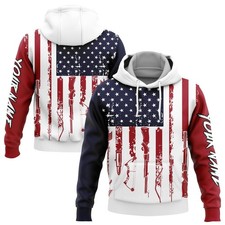 Custom Navy Red-Black 3D American Flag And Hunting Tools Sports Pullover