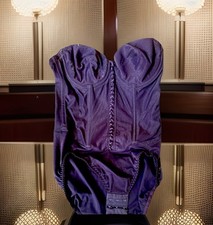Dominique Lingerie Bra 36B Corset Lace up Bustier Purple Sheer